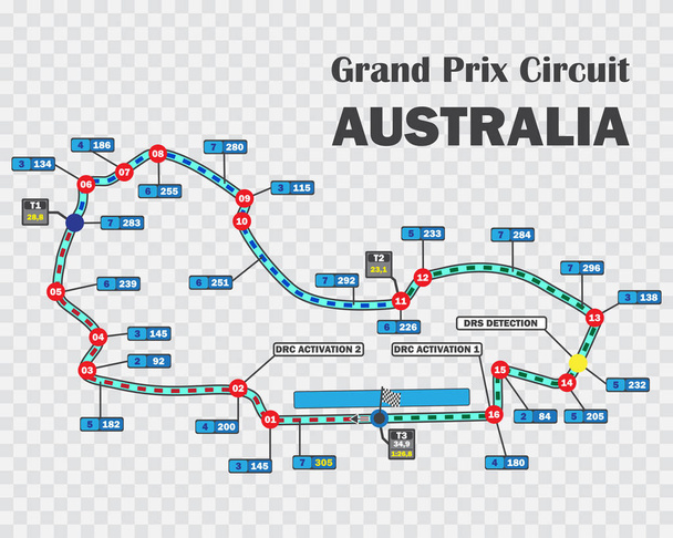 オーストラリアのグランプリ レース。詳細な競馬場またはモーター スポーツと公式の資格認定のための国立の回路。ベクトル図 - ベクター画像