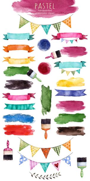 Sulu Boya çok renkli koleksiyonu şeritler - Fotoğraf, Görsel