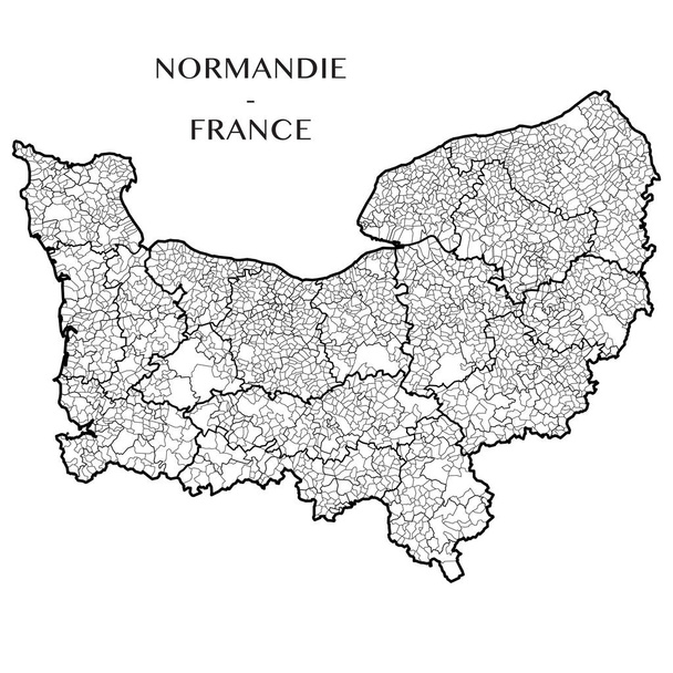 Gedetailleerde kaart van de regio van Normandië (Frankrijk) met grenzen van gemeenten, onderdistricten (kantons), districten (arrondissementen) en diensten (departementen). Vectorillustratie - Vector, afbeelding