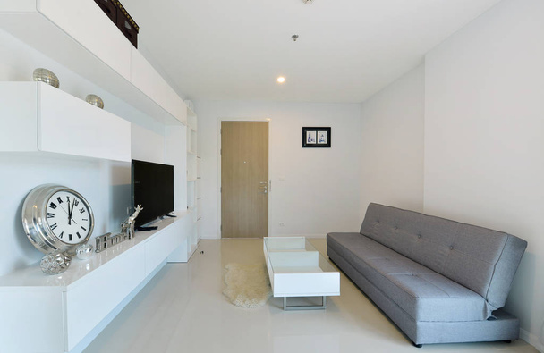 bílé luxusní moderní obývací interiér a dekorace, interiérové des - Fotografie, Obrázek