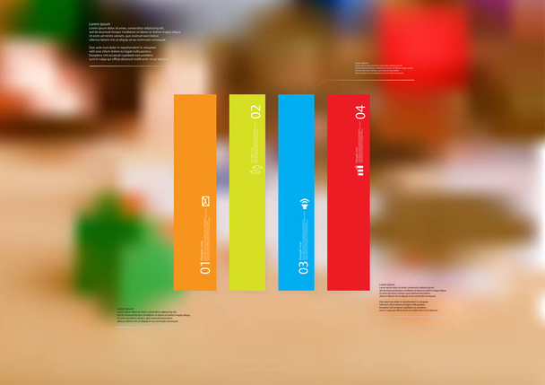 Ilustrace infografika šablony s obdélník vertikálně dělené na čtyři samostatné barevné díly - Vektor, obrázek