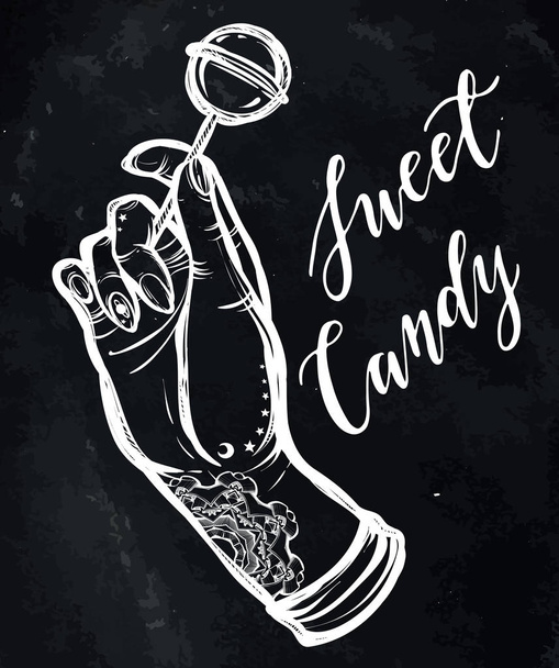 Hand with a lollipop, sweet candy.  - Vector, Image