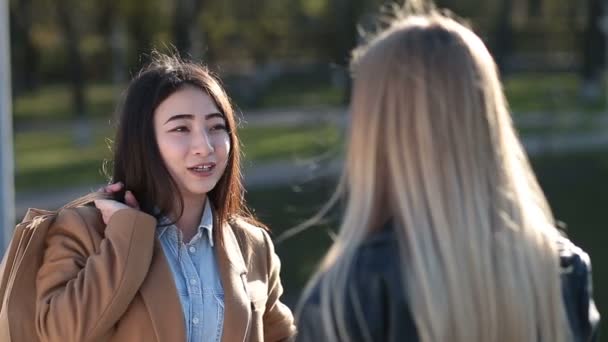 alegre asiático chica chismorreo con hembra amigo
 - Metraje, vídeo