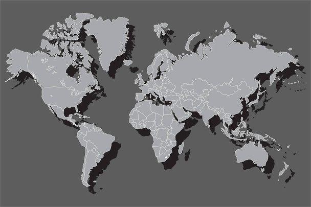 Árnyék, vektorgrafikus illusztrációs politikai világtérkép - Vektor, kép