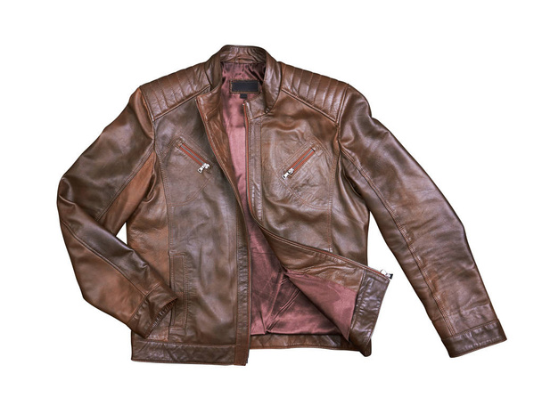 Brown Leather Jacket op wit - Foto, afbeelding