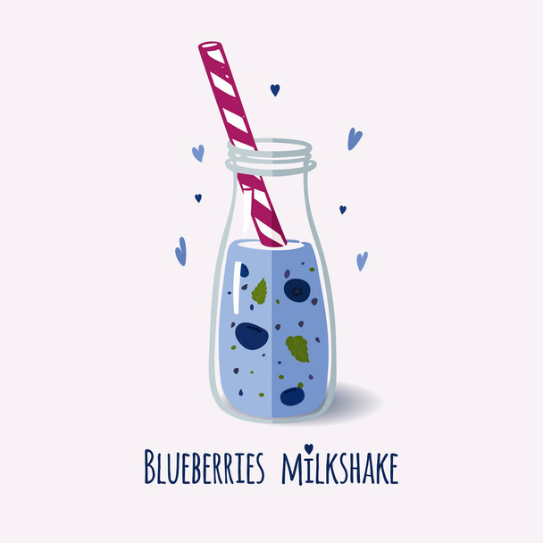 Aranyos palack blueberry turmix - Vektor, kép