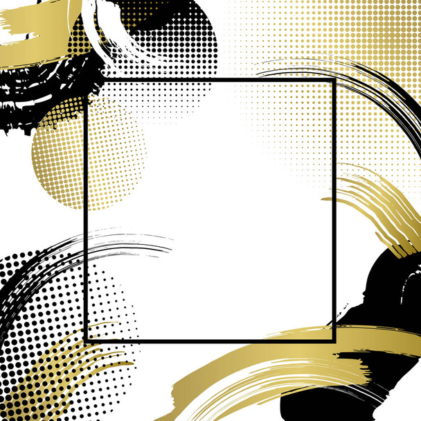 Frame met vector gouden en zwarte patronen, moderne grafische desi - Vector, afbeelding