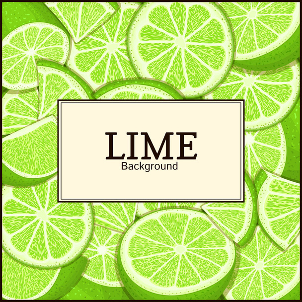 square citrus lime background with label. Vector card illustration. - Vector, Image