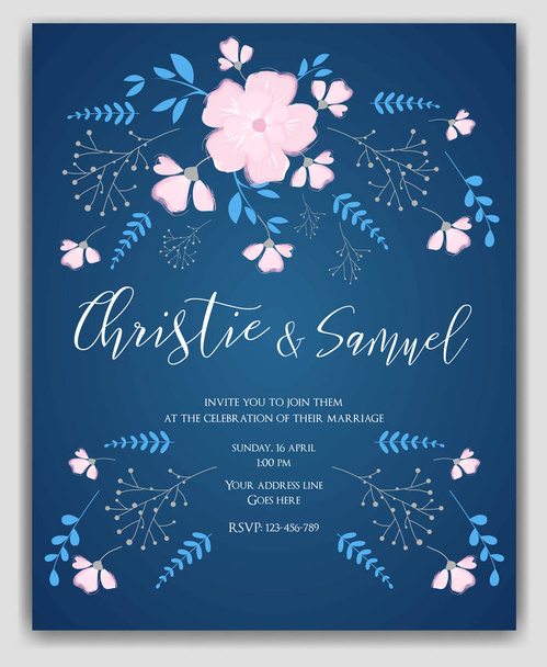 Wedding invitation flowers template - Vector, afbeelding
