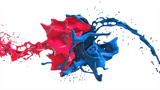 Cara líquida abstracta roja y azul en salpicadura aislada sobre fondo blanco ilustración 3d
 - Foto, Imagen