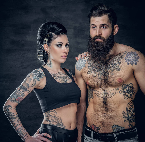Studiový portrét Tetovaný páru - Fotografie, Obrázek