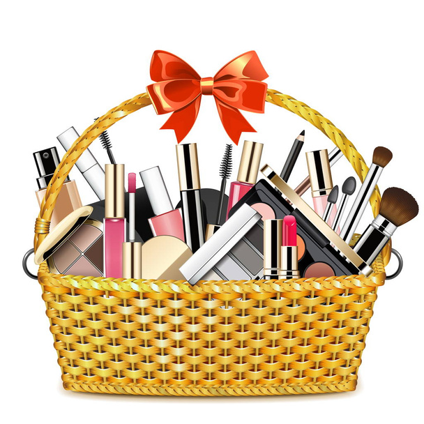 Vector Basket with Makeup Cosmetics - Vektor, obrázek