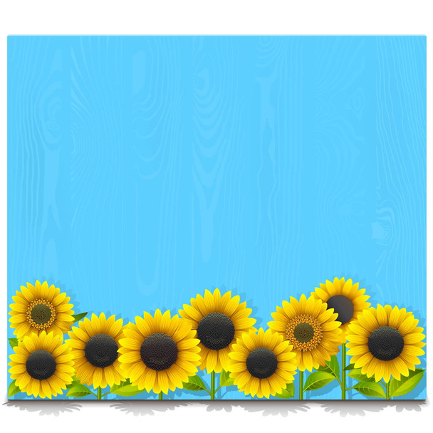 Vektor blaues Holzbrett mit Sonnenblumen - Vektor, Bild