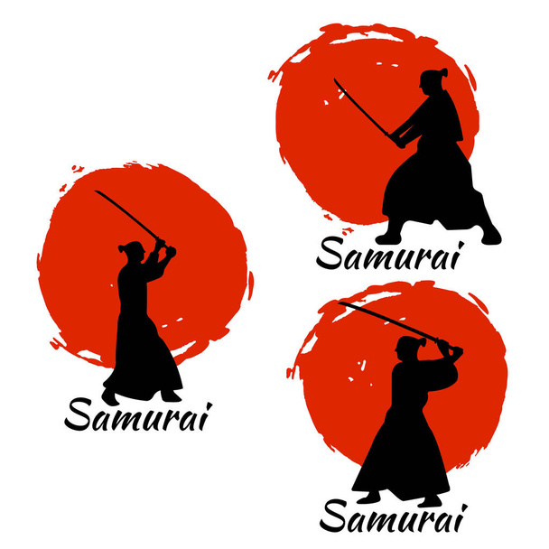 Japanese Samurai Warriors Silhouette. Vector illustration. - Vector, Image
