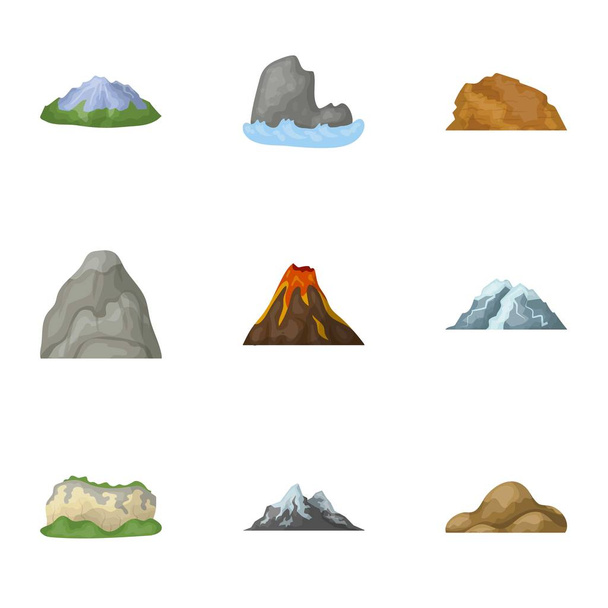 Set of icons about different mountains. Winter, summer mountains in one collection.Different mountains icon in set collection on cartoon style vector symbol stock illustration. - Vector, Imagen