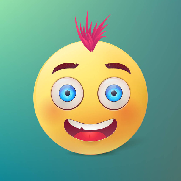 Vektor gelbe Kugel mit glücklich lächelndem Gesicht und rosa Haaren. - Vektor, Bild