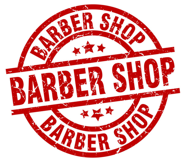 barber shop round red grunge stamp - Wektor, obraz