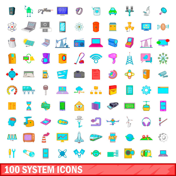 100 system icons set, cartoon style - Vector, Image