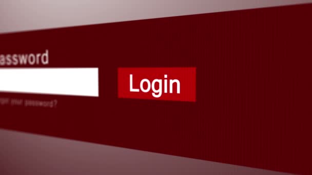 Het typen van wachtwoord op de loginpagina. Ondiepe scherptediepte. Rode intarface - Video