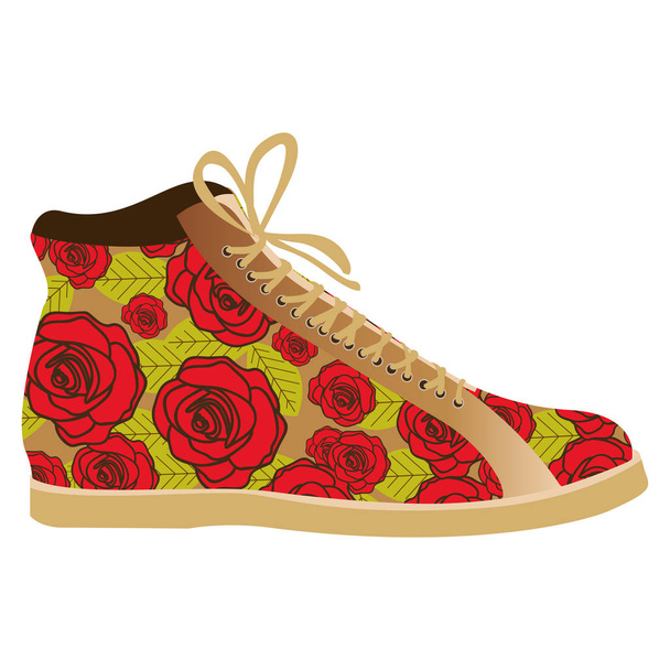 silueta colorida de bota con cordones de zapatos y decoración floral
 - Vector, Imagen
