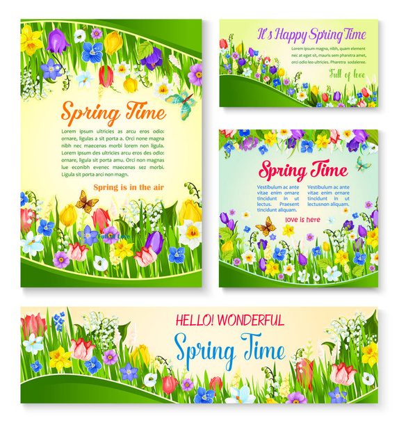 Modello di biglietto di auguri e banner per fiori primaverili
 - Vettoriali, immagini