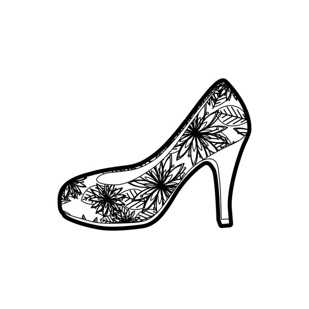 černý silný obrys vysoký podpatek boty s květinové dekorace - Vektor, obrázek