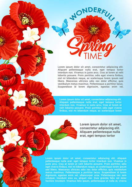 Vektori tervehdys juliste kevään unikko kukkia
 - Vektori, kuva