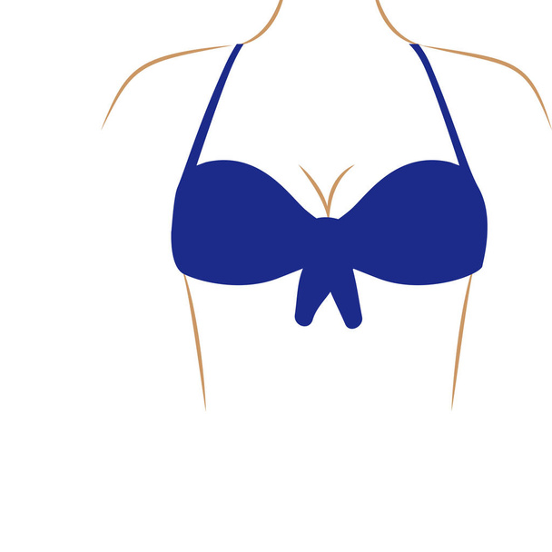 thin contour of woman with blue swimsuit bra and top knot in chest - Vector, Image