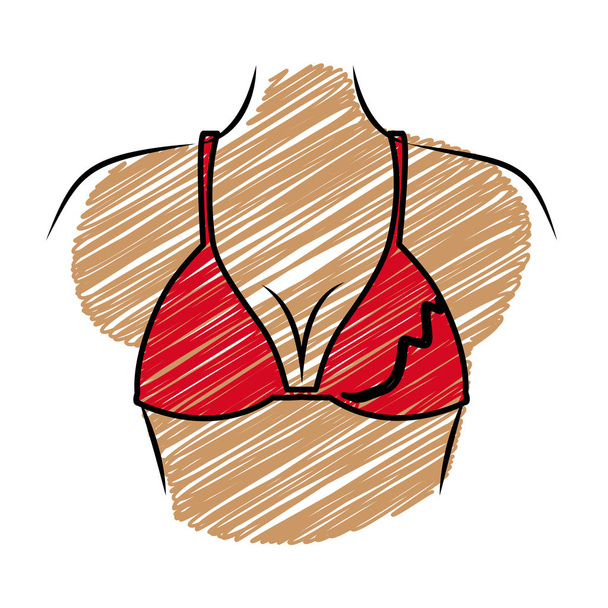 lápiz de dibujo de color de la mujer con sujetador traje de baño rojo
 - Vector, imagen