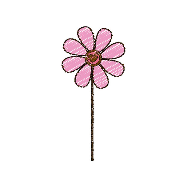 color pencil drawing of dotted daisy flower with heart figure - Vector, Image