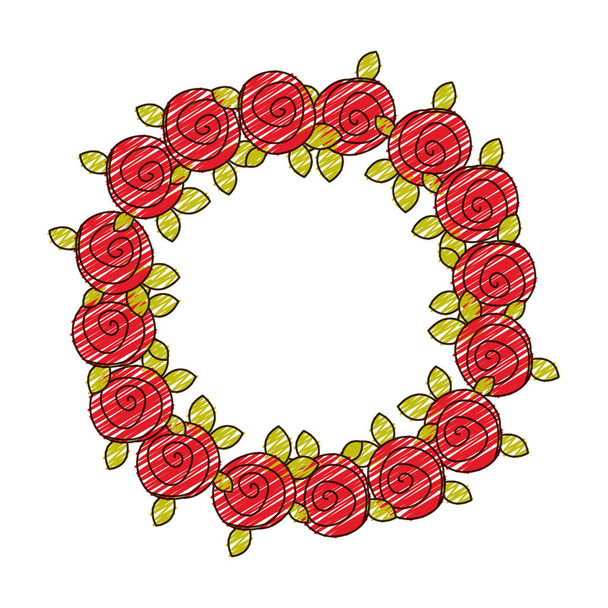 Dibujo a lápiz de color de rosas de dibujo de corona con hojas
 - Vector, imagen
