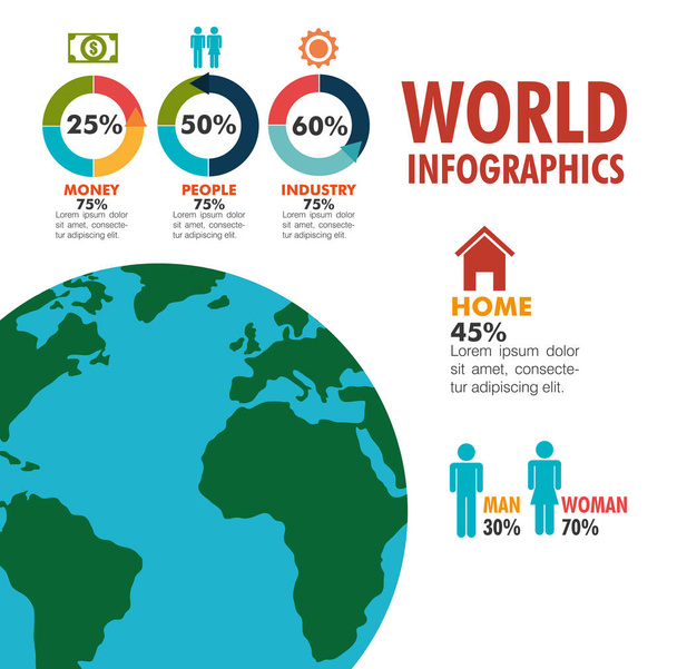 world infographic flat icons - Vektor, obrázek