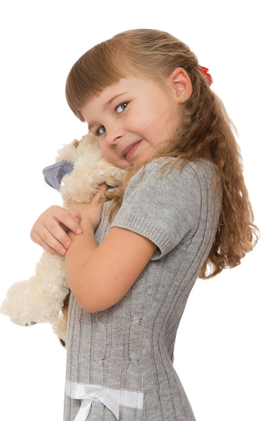 little girl with soft toy - Фото, зображення