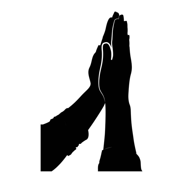 schwarze Silhouette der Hände zusammen zum Gebet - Vektor, Bild