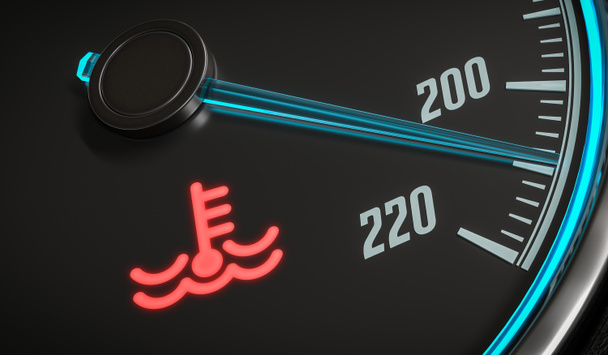 Motorüberhitzung. Kühlmittel-Warnlicht im Armaturenbrett des Autos. 3D gerenderte Illustration. - Foto, Bild