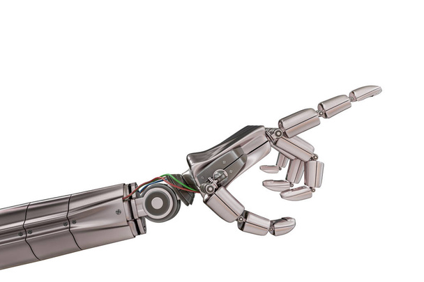 ロボット金属の手は白い背景に分離します。3 d レンダリングされた図. - 写真・画像