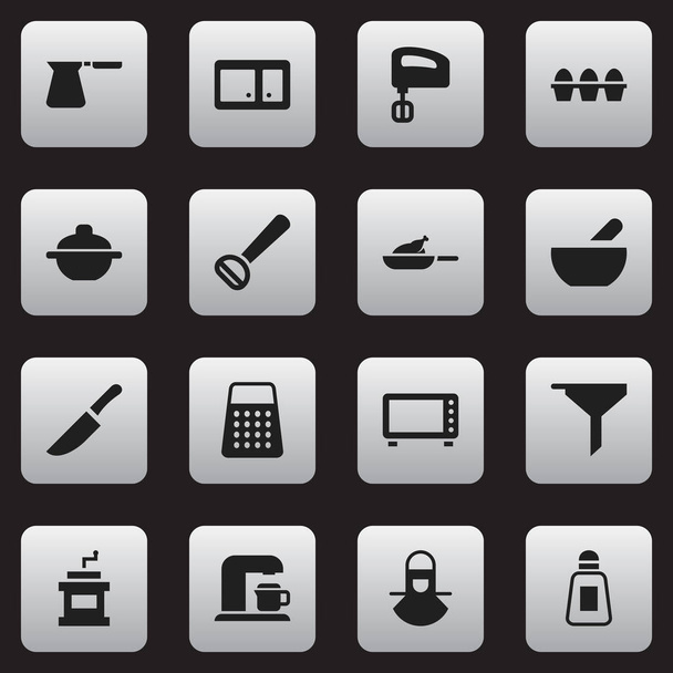 Conjunto de 16 iconos de alimentos editables. Incluye símbolos tales como agitador, Husker, Saltshaker y más. Puede ser utilizado para el diseño de la tela, móvil, interfaz de usuario e infografía
. - Vector, imagen