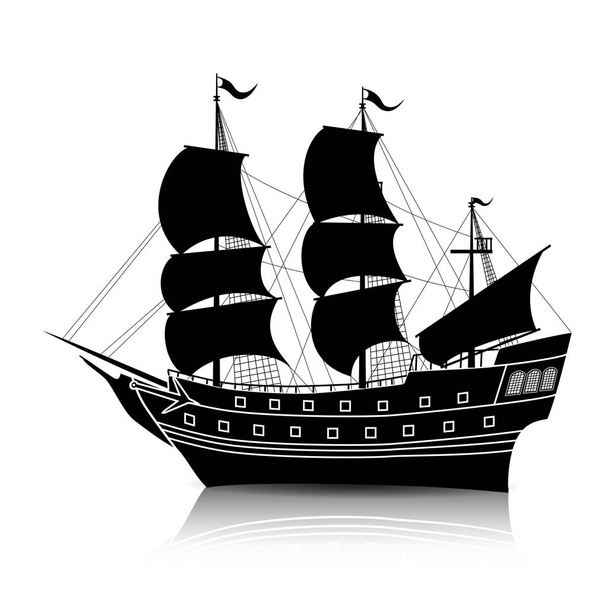 silhouette vintage sailing ship with reflection - Wektor, obraz
