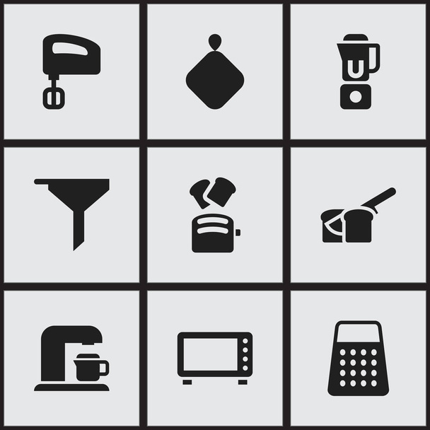 Set von 9 editierbaren Kochsymbolen. enthält Symbole wie Scheibenbrot, Topflappen, Getränkemaschine und vieles mehr. kann für Web-, Mobil-, UI- und Infografik-Design verwendet werden. - Vektor, Bild