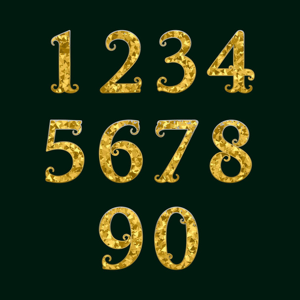 Golden numbers encrusted small glittering fragments. Vector symbols. - Vector, Image