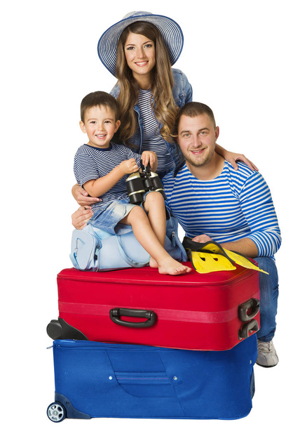 Family Suitcase, Parents Child on Luggage, People Travel Baggage - Photo, Image