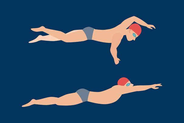 Vector illustration of swimming style scheme different swimmers man and woman in pool sport exercise. - Vector, Image