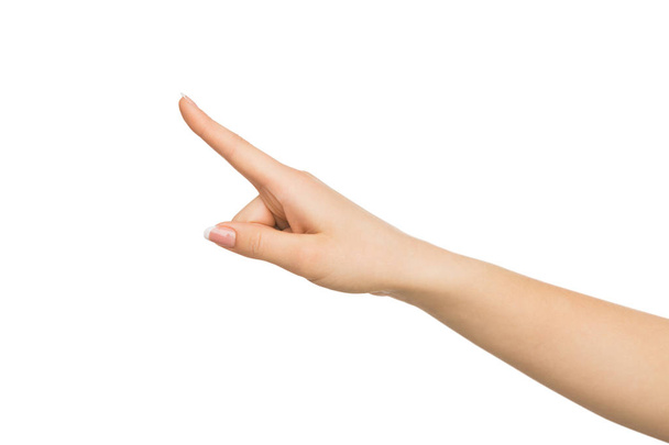 Жест рукой - женщина, указывающая в сторону, изолированная
 - Фото, изображение
