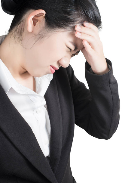 Headache symptom in a businesswoman isolated on white background. Clipping path on white background. - Photo, Image