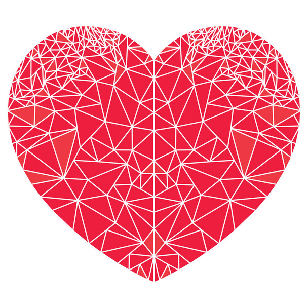  Geometriai polyart szeretet szív alakú ihlette a skandináv dekoráció stílus, piros, fehér háttér  - Vektor, kép