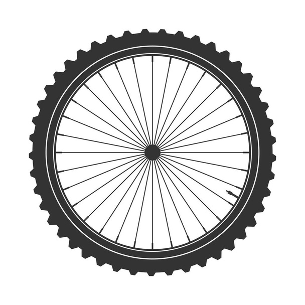 Símbolo de rueda de bicicleta, vector. Goma de bicicleta. Neumático de montaña. Válvula. Ciclo de fitness MTB. Mountainbike
. - Vector, Imagen