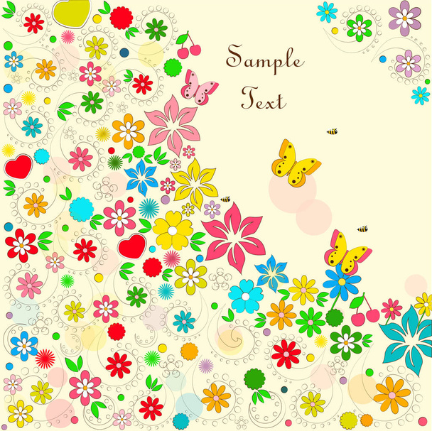      Vector card with flowers and butterflies  - ベクター画像