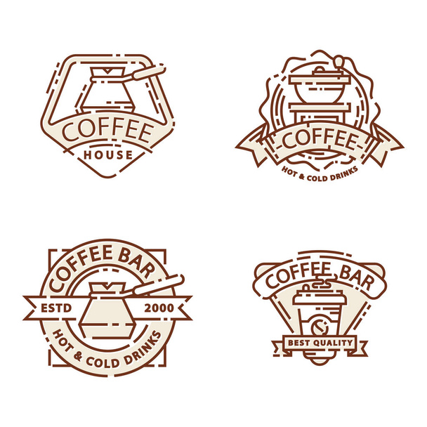 Coffee badge food thin line lettering for restaurant, cafe menu coffee house and shop sticker vector. - Вектор, зображення