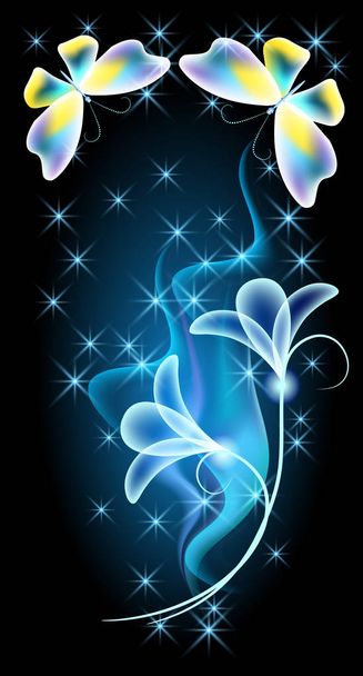 Butterflies with magic flower - Διάνυσμα, εικόνα