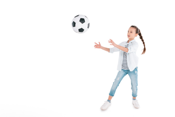Girl play with soccer ball - Foto, immagini